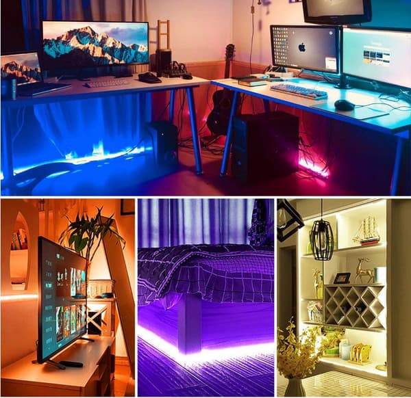 LED strip lys med RGB farveskift, Bluetooth app kontrol til TV, rum IP65