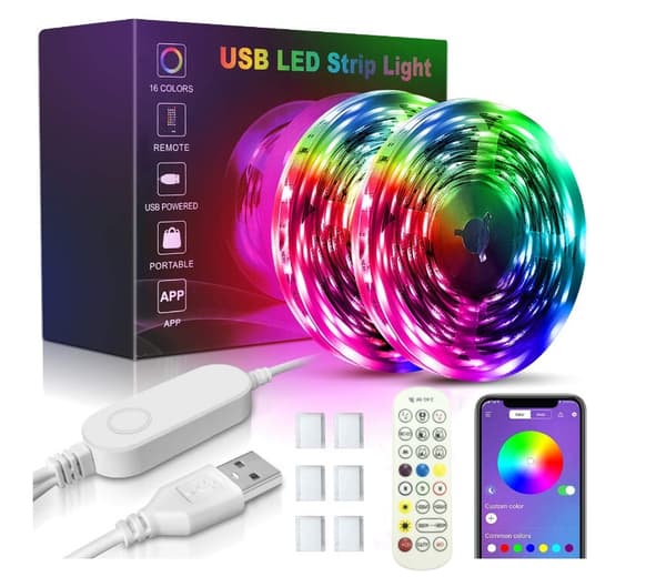 LED strip lys med RGB farveskift, Bluetooth app kontrol til TV, rum IP65