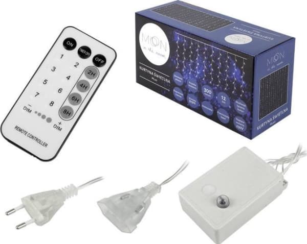 LTC PR Gardin 300 x LED, 3 x 3 m, 8 funksjoner, AC 230 V, fjernkontroll, varmhvitt lys.