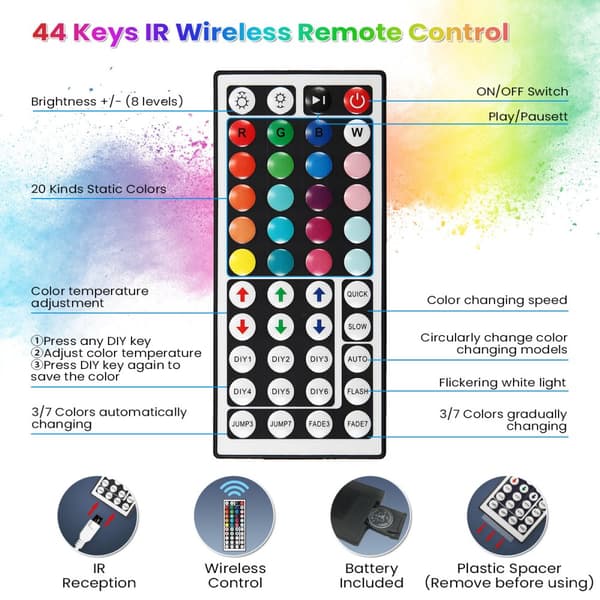 2ST 5M 5050 LED Strip Light RGB Vattentät dekorativ lampa + Strömförsörjning + 44 Keys Fjärrkontroll DC12V