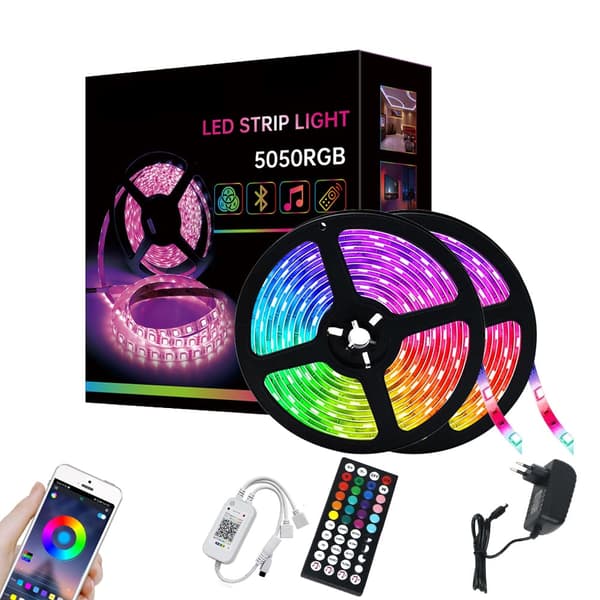 LED Strip Light Chain med Bluetooth, musiksensor och fjärrkontroll 15M