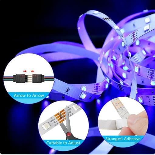 LED Strip Light Chain med Bluetooth, musiksensor och fjärrkontroll 15M