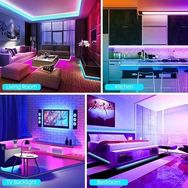 LED Strip lyskæde med Bluetooth, musiksensor og fjernbetjening