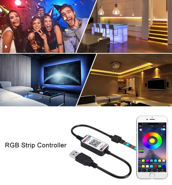 Mini LED Strip 5050 Control 4Pin USB 5-24V APP MIC Mode 1600 Million Color Dimmer RGB Light Controller