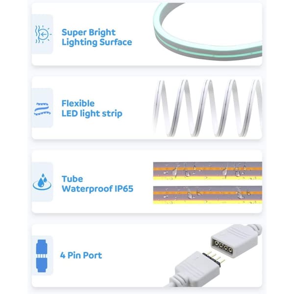 20M LED Strip lys, RGB 5050 lys, Music Sync farveændring, Indbygget mikrofon, 5M app-styret LED-lys