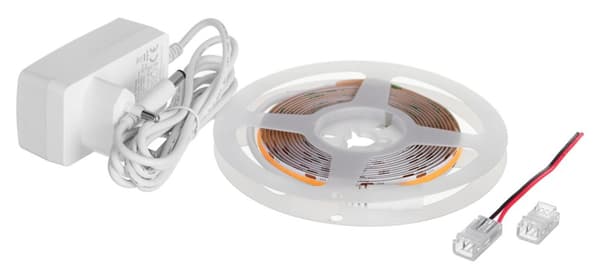 3m COB LED strip med strømforsyning, kold farve IP20