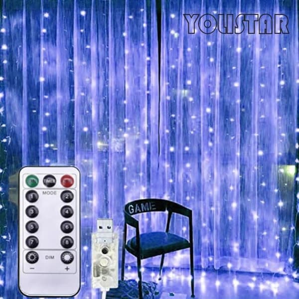 Outdoor Light Garland 3M*3M 300 LED Guinguette Garland, 8 Mode Led Garland, Blå