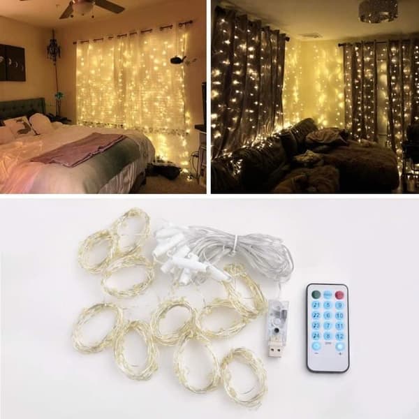 Outdoor Light Garland 3M*3M 300 LED Guinguette Garland, 8 Mode Led Garland, Cold White