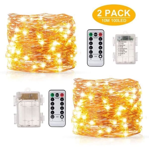 2×10M 200LED batteridrivna ljusslingor, för inomhus/utomhus/jul/bröllop och uteplats vattentät IP67