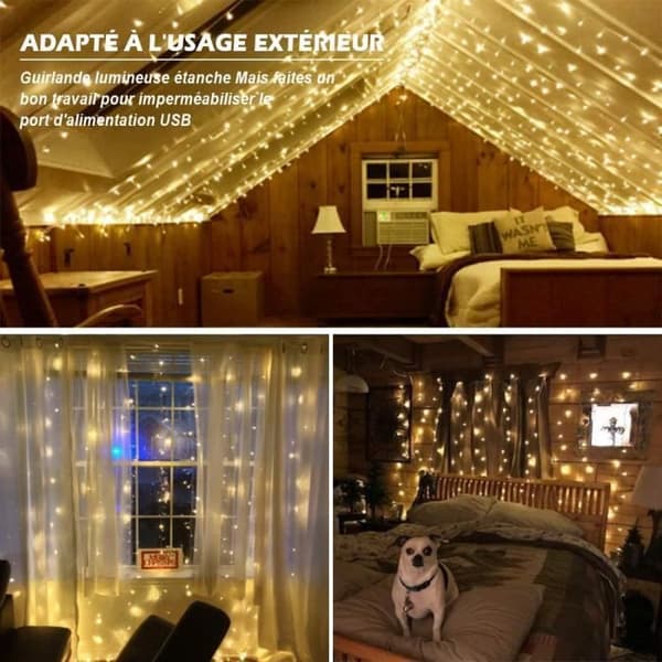 Utomhusljus Garland 3M*3M 300 LED Guinguette Garland, 8 Led Garland Mode, Varmvit