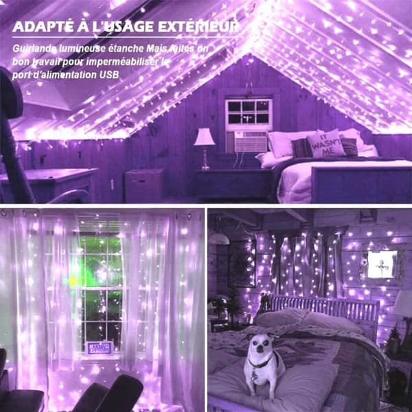 Outdoor Light Garland 3M*3M 300 LED Guinguette Garland, 8 Modes Led Garland, Lila