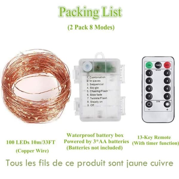 2*10M 100LED batteridrivna ljusslingor, för inomhus/utomhus/jul/bröllop och uteplats vattentät IP67