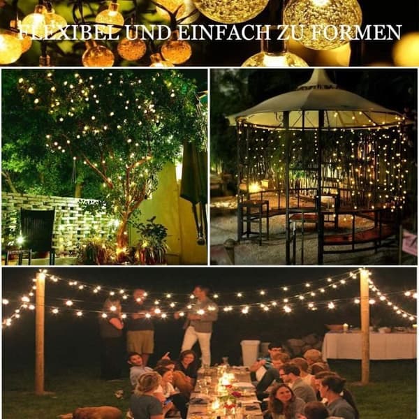 Utomhus Solar String Lantern, 6,5 M 30 LED String Lights Lampion Varmvit 8 lägen Vattentät Solar Garden Lamp