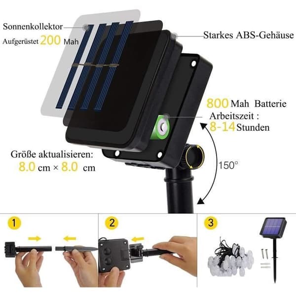 Utomhus Solar String Lantern, 6,5 M 30 LED String Lights Lampion Varmvit 8 lägen Vattentät Solar Garden Lamp