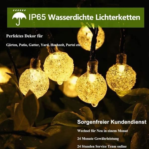 Utomhus Solar String Lantern, 6,5 M 30 LED String Lights Lampion Varmvit 8 lägen Vattentät Solar Garden Lamp