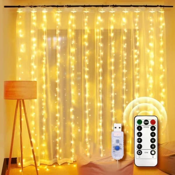 USB 300 LED Ljusgardin Strängljus - 3m*3m - 8 ljuslägen - Vattentät IP65 med timer och fjärrkontroll