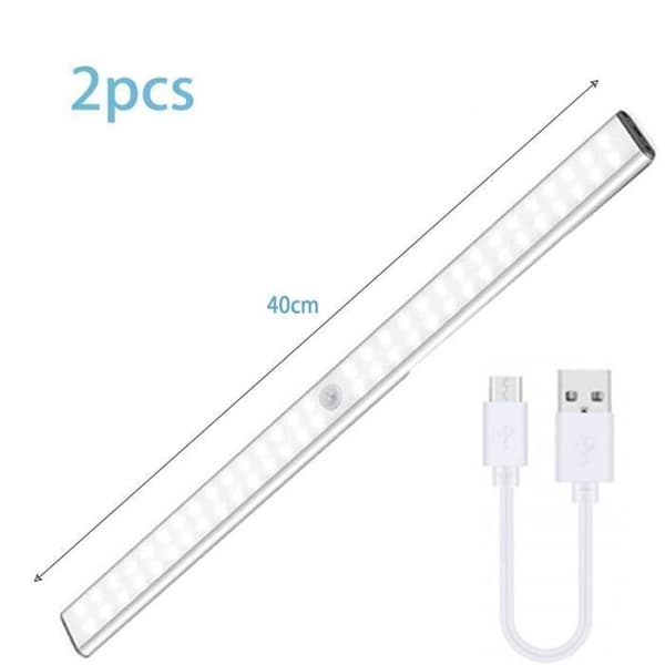 2st Garderobslampa 60LED trådlös rörelsesensor Belysning Köksskåp Nattlampa (Cool White)