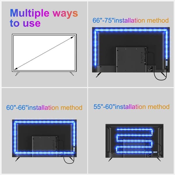 INF LED Strip-ljus med musiksynkronisering, 20-tangenters kontroll och mikrofon, 65,6 fot vit
