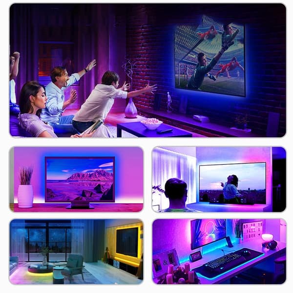INF LED Strip-ljus med musiksynkronisering, 20-tangenters kontroll och mikrofon, 65,6 fot vit