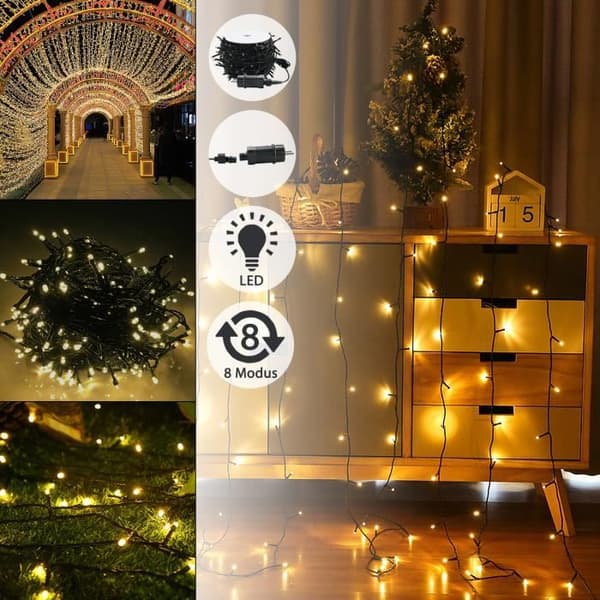 Light Garland - LARS360 - 80M - 800 LED - Vattentät - 8 ljuslägen - Varmvit