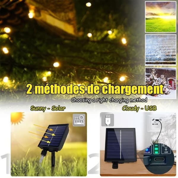 LARS360 Solar Fairy Lights 100m, 8 lägen, IP44, julbelysning med timer och minnesfunktion - varmvit