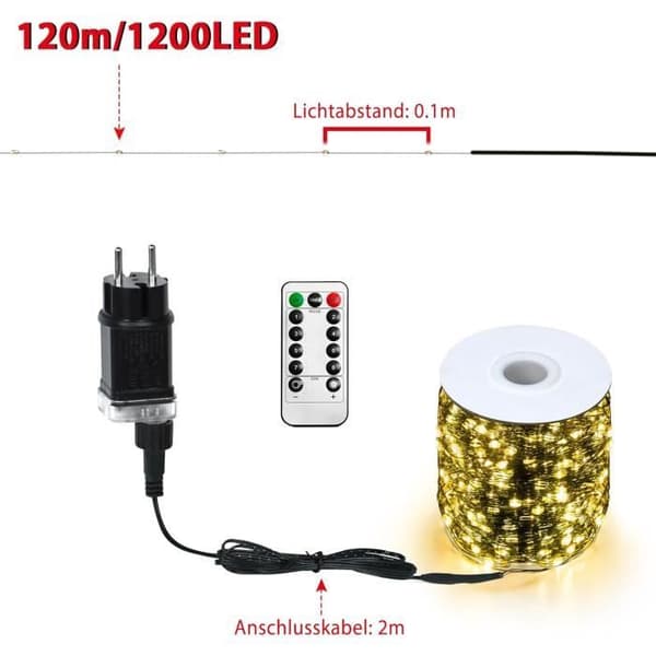 Ljusgirlang - LARS360 - 120M - 1200 LED - Fjärrkontroll - 8 Läge - IP44 Vattentålig