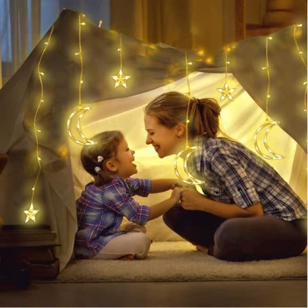 Ljusgardin Måne i Rummet ML46 12 isbitar 138 LED 3m Stjärnor och månar varm vit