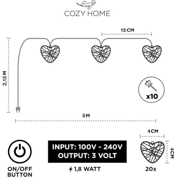 Inomhusljusslingor med gyllene hjärtan - CozyHome