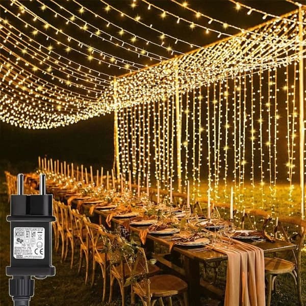yowin Ljusgardin 6m x 3m 600 LED Ljusgarn med Transformator, Timer, 8 Läge Vattentät Ljusgardin Jul