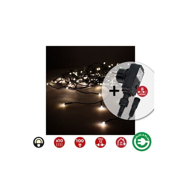 Easy-Connect LED-gardin 2x1m 10 remsor 100 varma vita lysdioder - GENERIC