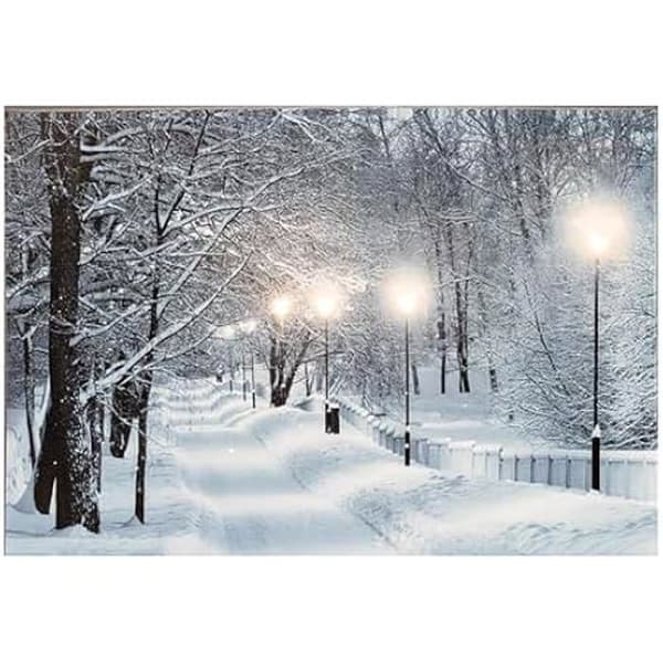 LED canvas - LUMINEO - Snölandskap - Vitt och blått - 58x1,5x38cm