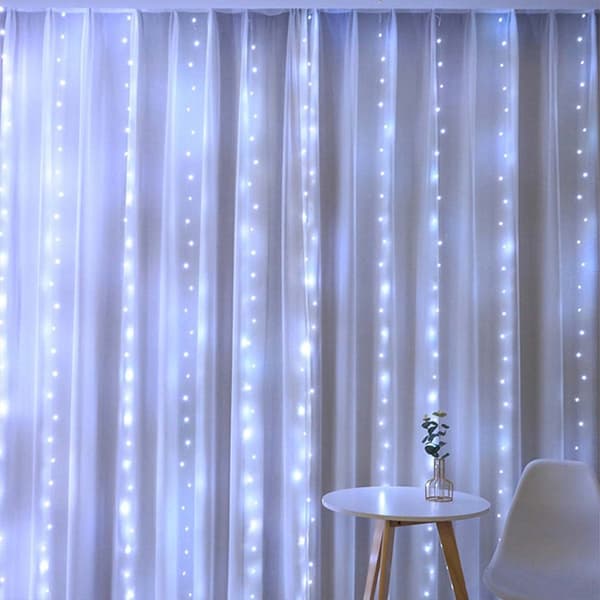 LED Gardin USB Lysstreng med Fjernbetjening 300 LED 3m Cold White