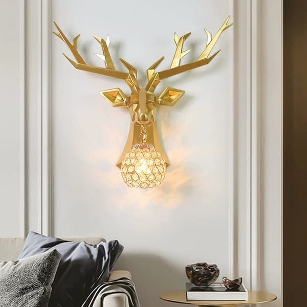 Deer - moderni koristeellinen kultainen peura seinävalaisin 53cm