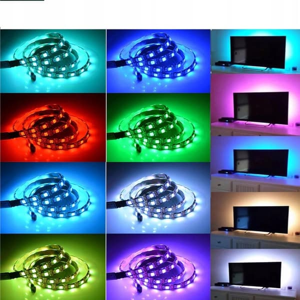 LED STRIP FARVE BELYSNING 5050 RGB 5m + FJERNBETJENING