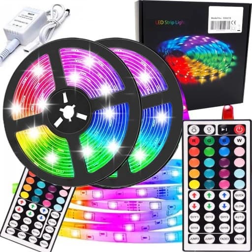 LED STRIP FARVE BELYSNING 5050 RGB 5m + FJERNBETJENING