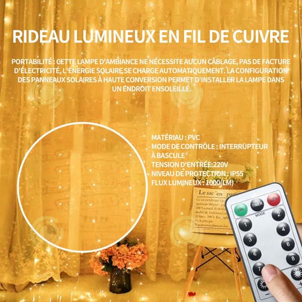 INN Gardinljus Garland 300 ljusa lysdioder 3m x 3m 8 lägen varmvit med fjärrkontroll Juldekoration Bröllopsfest Hem