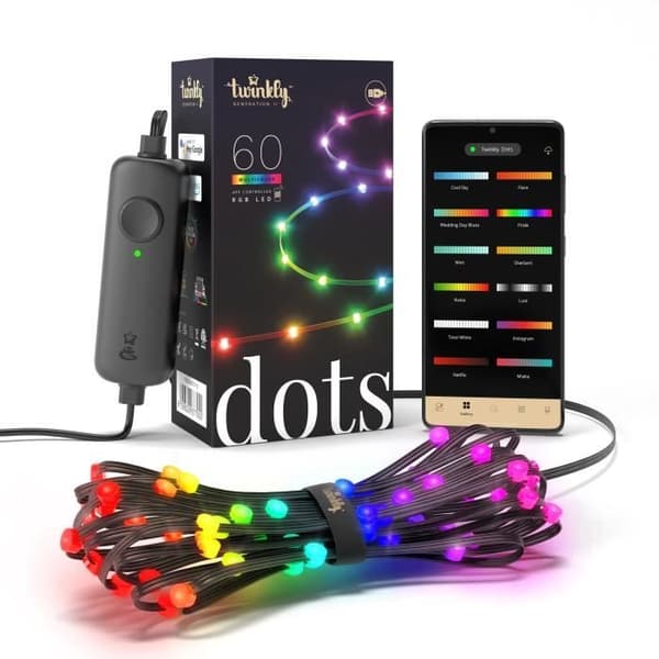 Twinkly Dots Flexible Light Garland 60 RGB lysdioder 3 meter. Svart tråd.