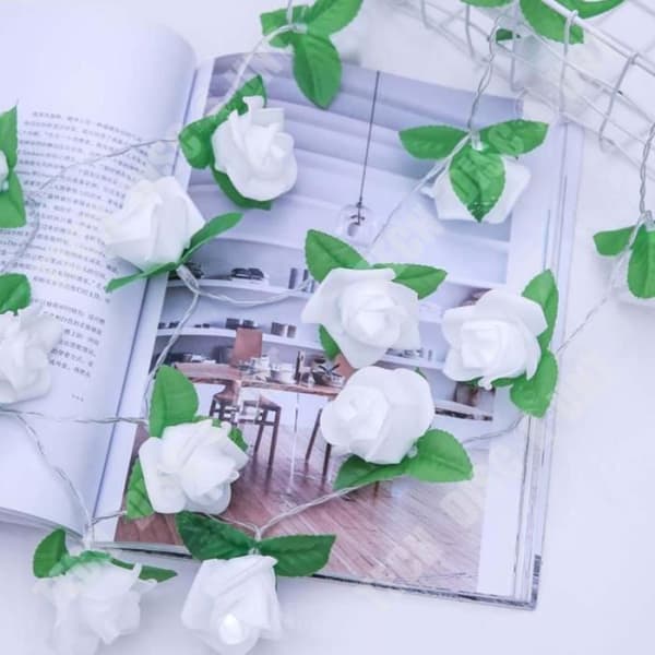 TD® 20 White Flower Warm White LED Fairy Lights för inomhusdekoration - Rose Flower Form White Light
