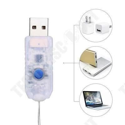 TD® 2-pack med 20 m 200 LED silvertråd USB led-slingor med fjärrkontroll, 8 lägen (kallvitt).