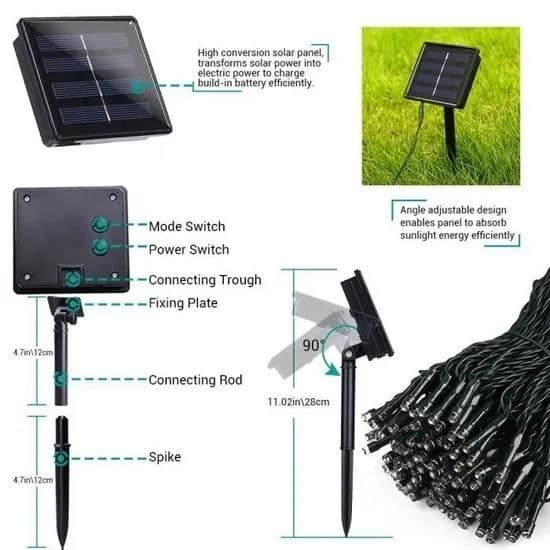 Ljusgirlang - Solenergi - 20M - 200 LED - Flerfärgad - 8 ljuslägen