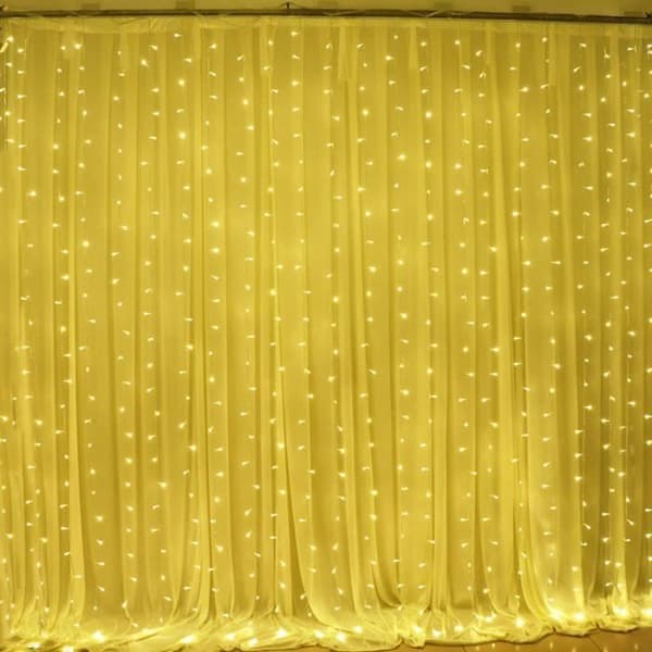 Gardinljus Garland 300 LEDs 3M x 3M Fairy Light LED 8 Modes Deco för bröllopsfest Jul Varm vit
