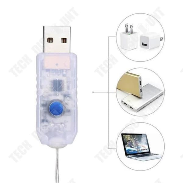 TD® USB led-slingor, [2-pack]10m 100LED silvertråd med fjärrkontroll, 8 lägen (färg).