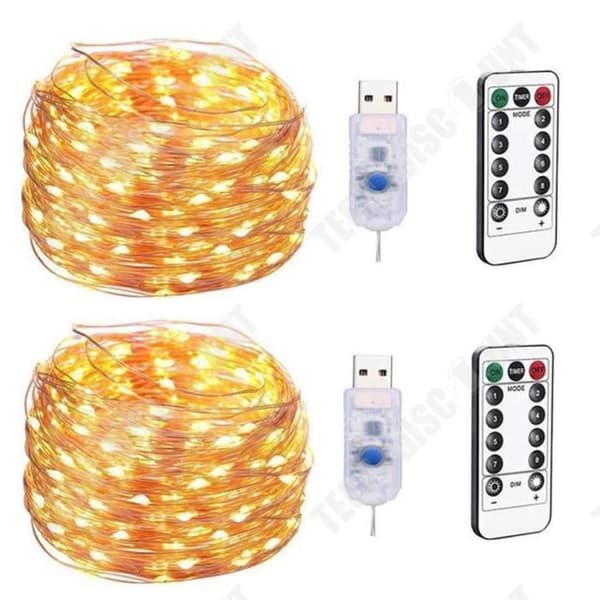 TD® USB led-slingor, [2-pack]10m 100LED silvertråd med fjärrkontroll, 8 lägen (färg).