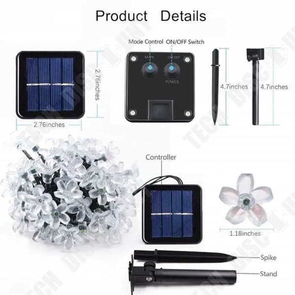 TD® led string lights 7M solar trädgårdslampor LED string light utomhusbelysning - Modell: White 12M 100LED