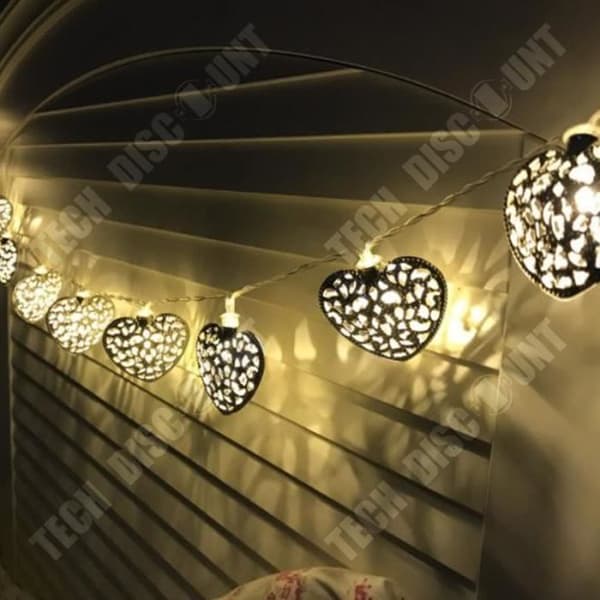TD® batteridrivna LED Fairy Lights med 10 silver filigranhjärtan