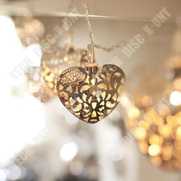 TD® batteridrivna LED Fairy Lights med 10 silver filigranhjärtan