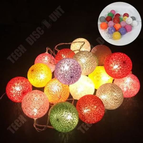 TD® LED Fairy Lights, 10 bomullsbollar, batterifunktion, stämningsljus, sfärer Ø6 cm, diff. färger