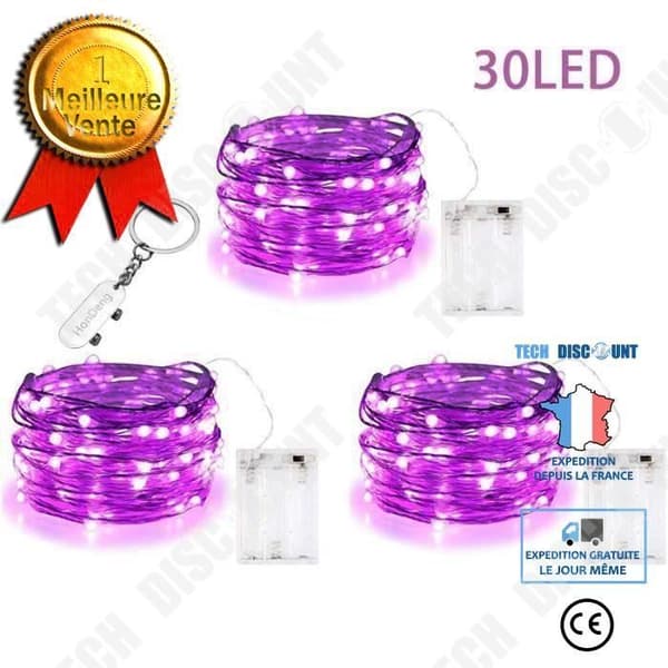 TD® QQ-paket med 3 LED-slingor 3m 30 LED-lampor, lila, för sovrum, jul, bröllop, fest, hem, trädgård......