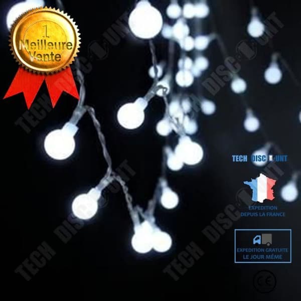 TD® Warm White Frosted Small Ball Batteri LED String Lights - 40 bollar - Vit - 6m