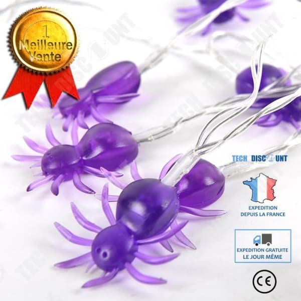 TD® Halloween lila spindel LED slingljus 1,5 meter